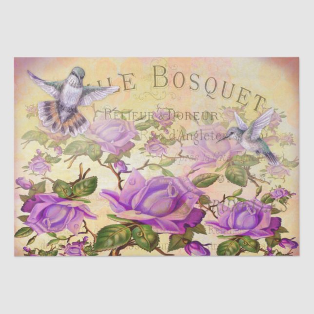 Papel De Seda Rosas de cosecha y Hummingbirds Decoupage (Anverso)