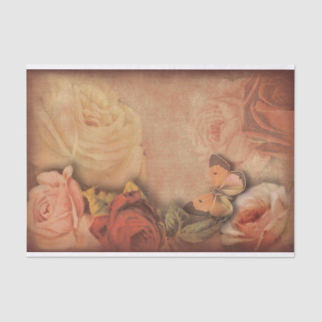 Papel De Seda Rosas de cosecha y mariposa Shabby Chic (Anverso)