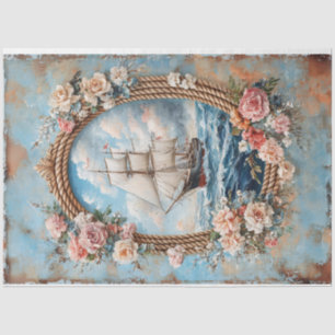 Papel De Seda Rosas de decoupage en marco de cuerda para pintura