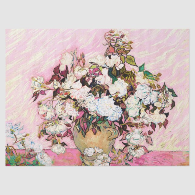 Papel De Seda Rosas de época en un jarrón de Van Gogh, Decoupage (Anverso)