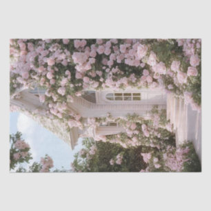 Papel De Seda Rosas de escalada rosada de la cabaña blanca desen