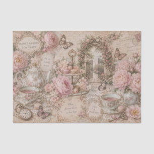 Papel De Seda Rosas de fiesta de té de jardín vintage con cartas