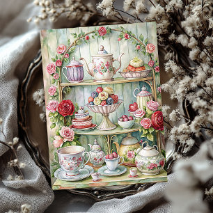 Papel De Seda Rosas de fresas de mesa de té chic y vintage