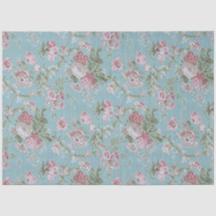 Papel De Seda Rosas de granjas rosadas en fondo azul