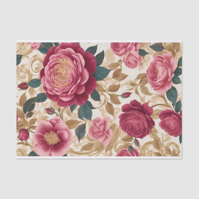 Papel De Seda Rosas de Jardín Opulento (Anverso)