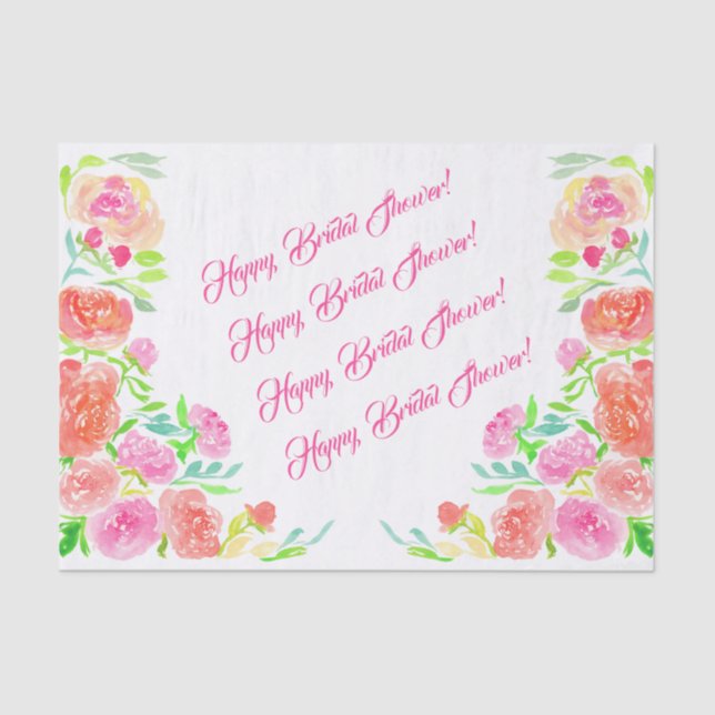 Papel De Seda Rosas de la acuarela Happy Bridal Shower (Anverso)