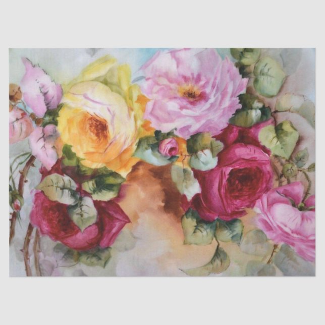 Papel De Seda Rosas de ligas pintadas a mano antigua dan té (Anverso)