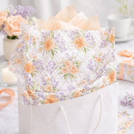 Papel De Seda Rosas de melocotón floral lila elegantes acuarelas