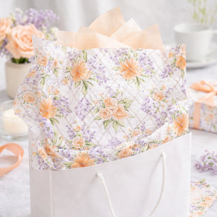 Papel De Seda Rosas de melocotón floral lila elegantes acuarelas