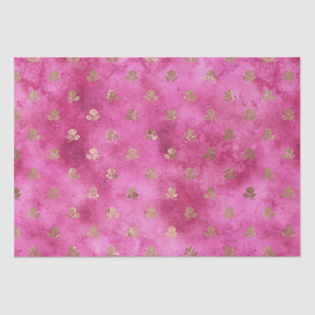 Papel De Seda Rosas de Oro Girly Pink (Anverso)