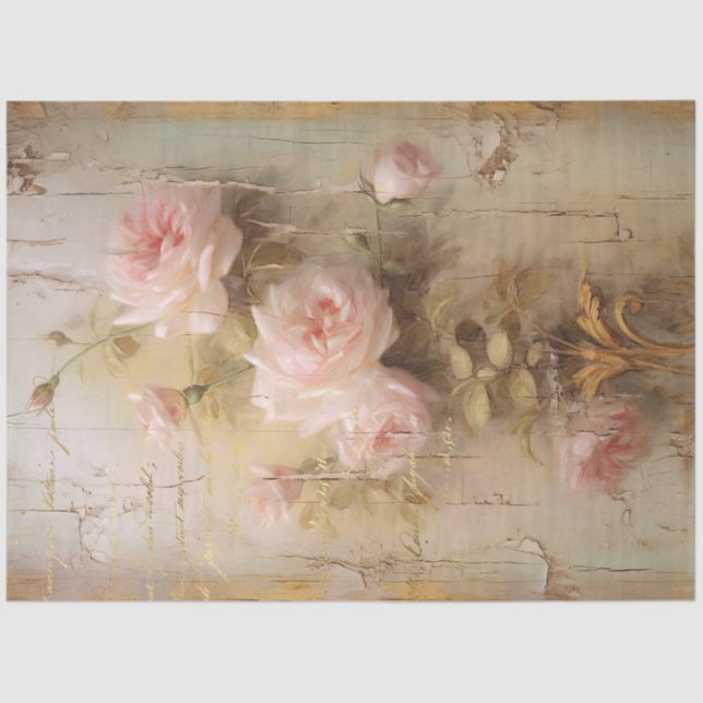 Papel De Seda Rosas de Rubor rosados de época Carta antigua Desn (Anverso)