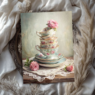 Papel De Seda Rosas de tazas de té inglesas chic y vintage
