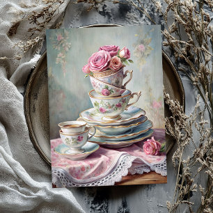 Papel De Seda Rosas de tazas de té inglesas chic y vintage