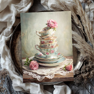 Papel De Seda Rosas de tazas de té inglesas chic y vintage