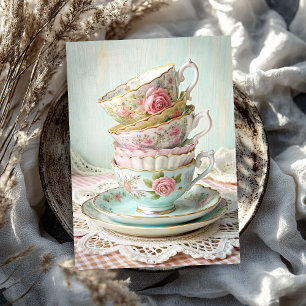 Papel De Seda Rosas de tazas de té inglesas chic y vintage