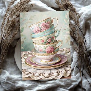 Papel De Seda Rosas de tazas de té inglesas chic y vintage