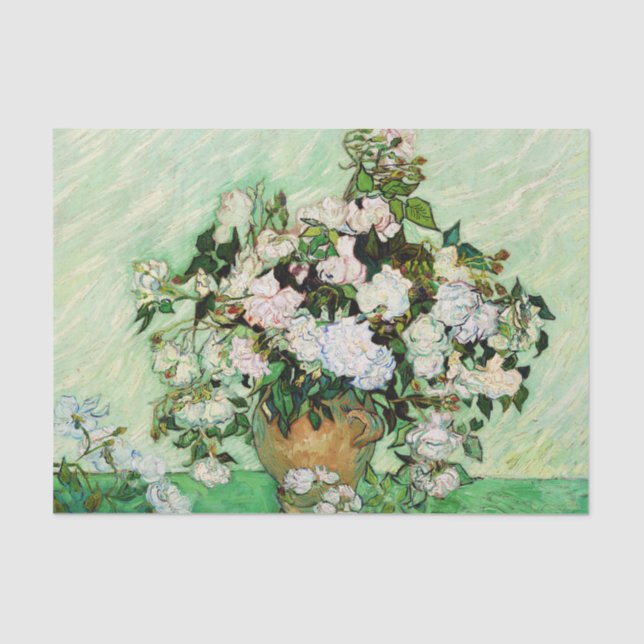 Papel De Seda Rosas de Vincent Van Gogh (1890) (Anverso)