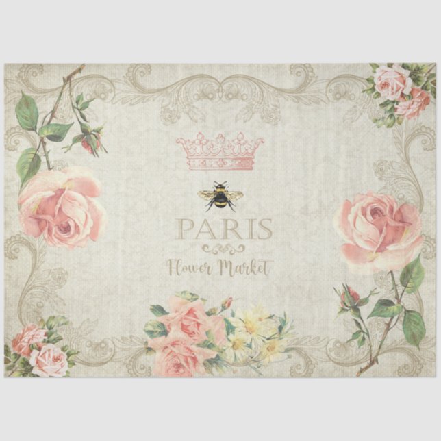 Papel De Seda Rosas Decoupage de París Melocotón Rosa (Anverso)
