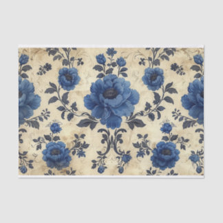 Papel De Seda Rosas del Toile de Jouy de azul envejecidos