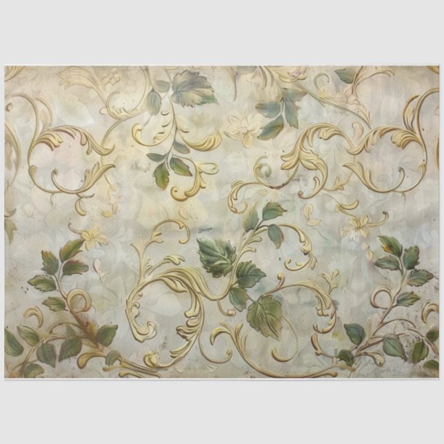 Papel De Seda Rosas doradas y hojas (Anverso)