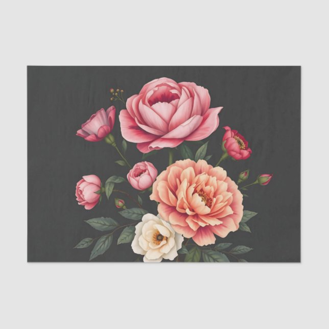 Papel De Seda Rosas elegantes Peonies and Hydrangeas Flowers (Anverso)