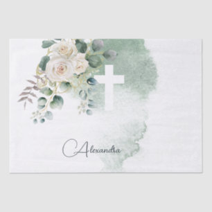 Papel De Seda Rosas elegantes religiosos Cruz Verde Personal