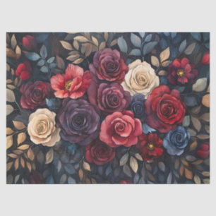 Papel De Seda Rosas en acuarela Bouquet Hojas Decoupage Colorido