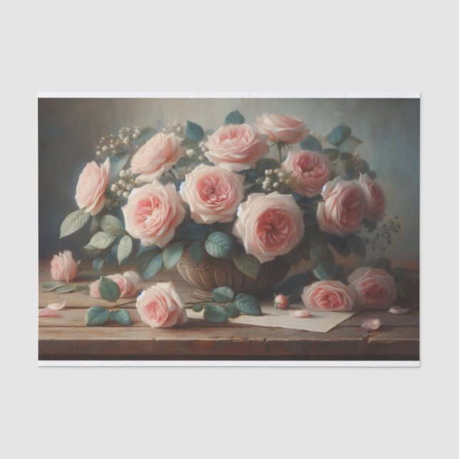 Papel De Seda Rosas en rosa pálido decoupage (Anverso)