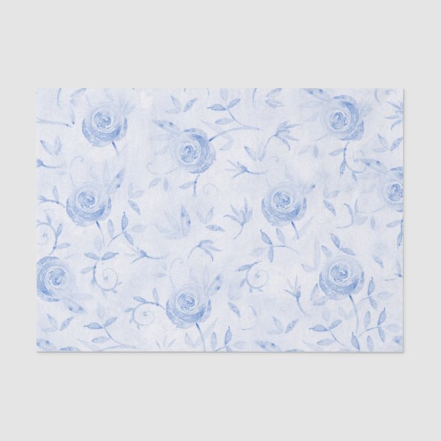 Papel De Seda Rosas Floral Blue Elegant Damask Decoupage (Anverso)