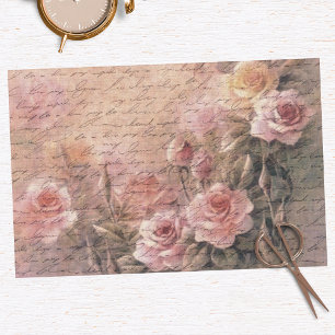 Papel De Seda Rosas florales Decoupage antigua de escritura a ma