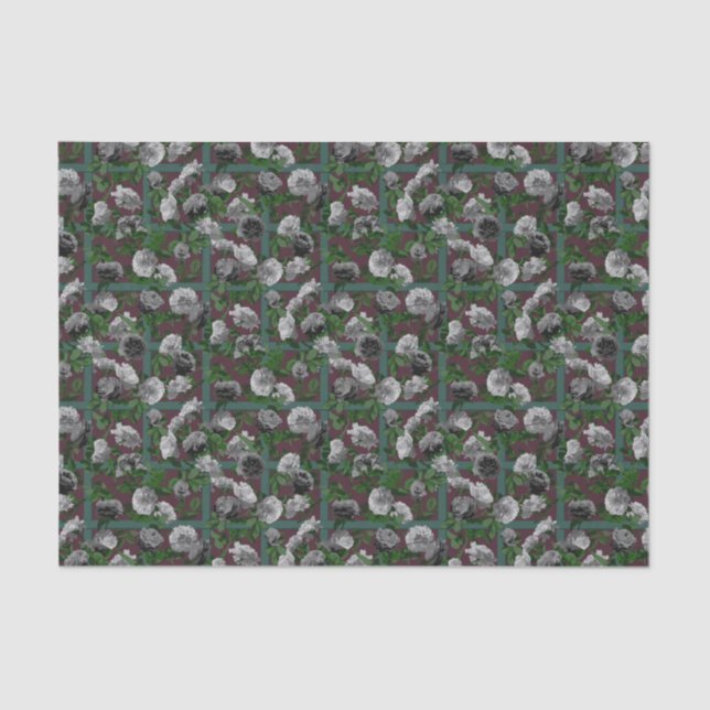 Papel De Seda Rosas florales elegantes de Borgoña (Anverso)