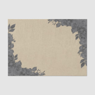 Papel De Seda Rosas Florales Negras Vintage y Rústico Kraft