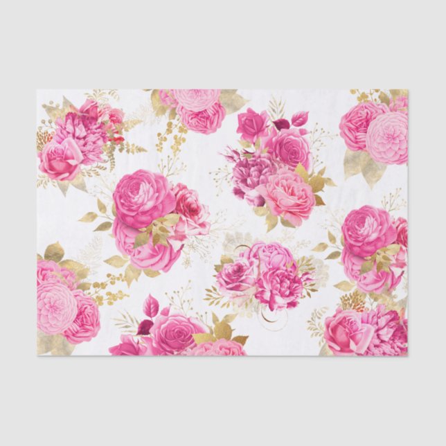 Papel De Seda Rosas Florales Rosadas (Anverso)