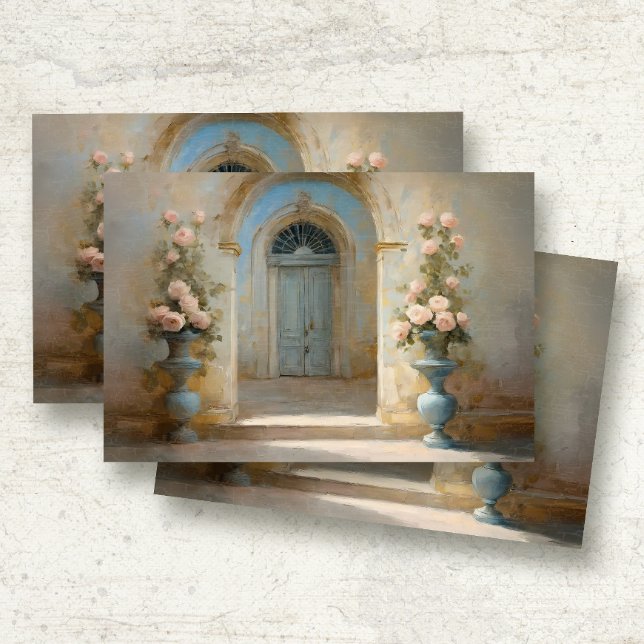 Papel De Seda Rosas florales rosas azules en el patio del castil (Subido por el creador)