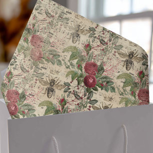 Papel De Seda Rosas florales vintage y abejas