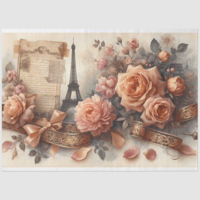 Papel De Seda Rosas franceses Torre Eiffel Romance Decoupage (Anverso)
