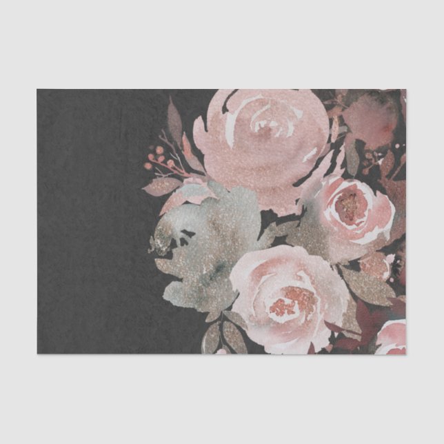 Papel De Seda Rosas Glitter Rosa Pink Flores Oscuras Glam Chic (Anverso)