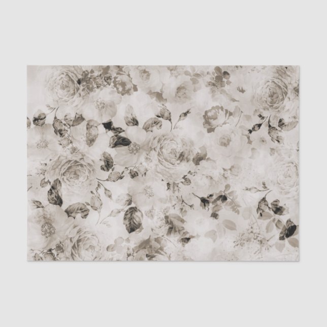 Papel De Seda Rosas grises blancos elegantes lamentables del (Anverso)