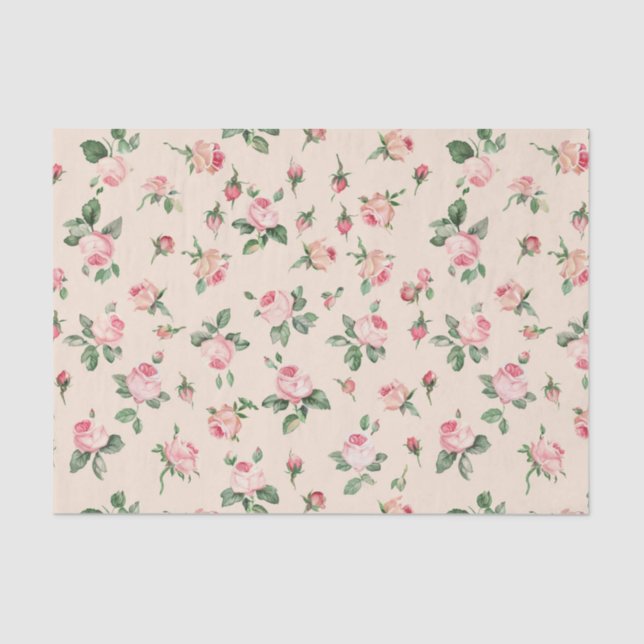 Papel De Seda Rosas Hermosas Floral Rosa Melocotón Crema Ducha d (Anverso)