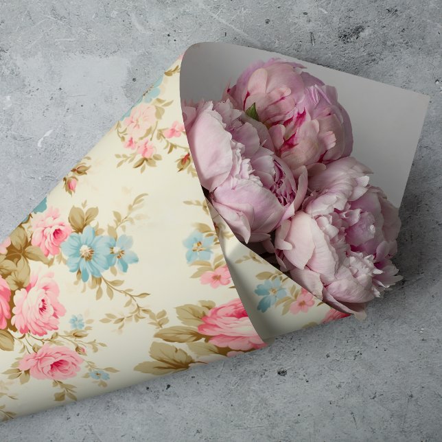 Papel De Seda Rosas inglesas románticas rosadas sobre amarillo p (Subido por el creador)