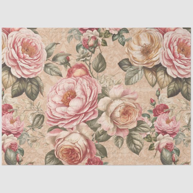 Papel De Seda Rosas ingleses Fiesta de té Floral Beige ducha de  (Anverso)