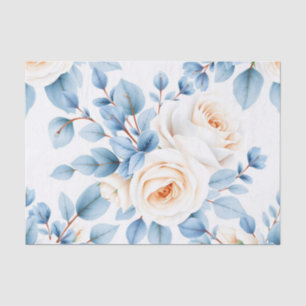Papel De Seda Rosas Melocotón Polvo Azul Eucalipto Patrón