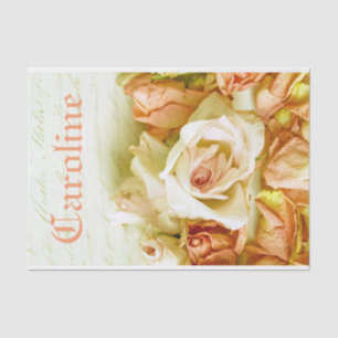 Papel De Seda Rosas melocotón románticas shabby chic nombre pers