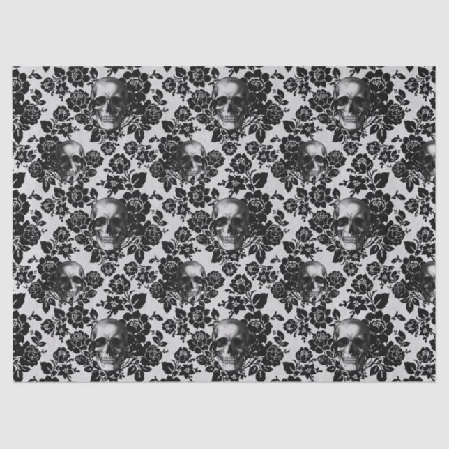 Papel De Seda Rosas negros y cráneos en la página de Decoupage b (Anverso)