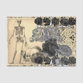 Papel De Seda ROSAS NEGROS Y ESKELETONES HALLOWEEN DEL Tejido
