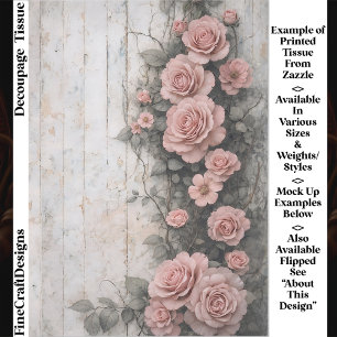 Papel De Seda Rosas Pálidas Rosadas Desvaídas FD9R Decoupage