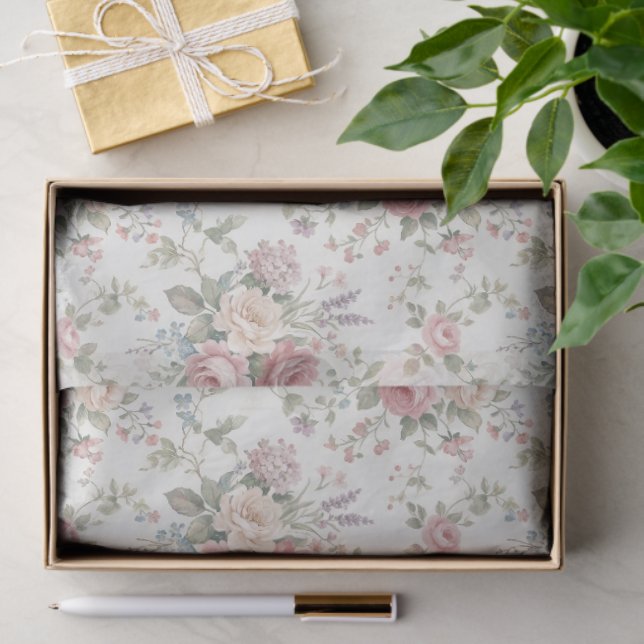 Papel De Seda Rosas Pastel Elegantes Shabby Chic (Regalo )