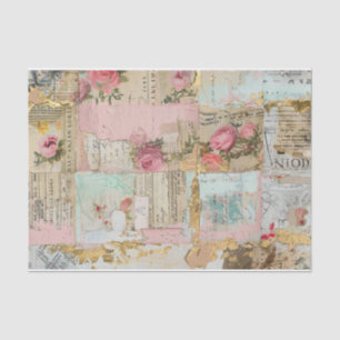 Papel De Seda Rosas Patrón de Collage antiguo