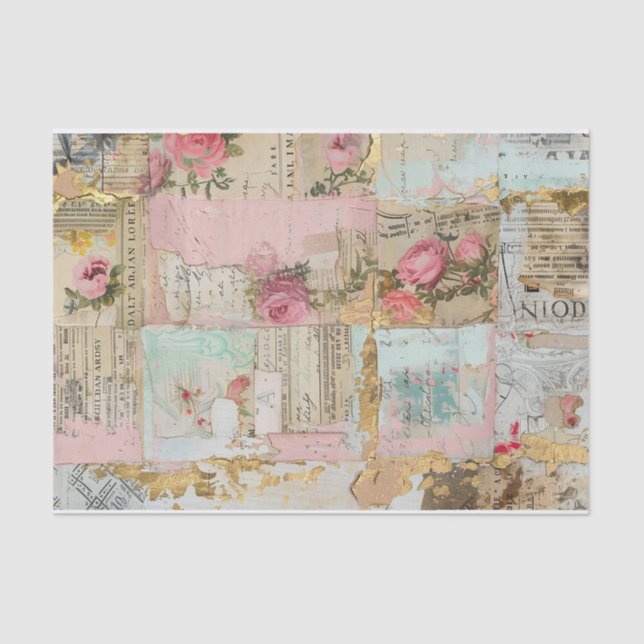 Papel De Seda Rosas Patrón de Collage antiguo (Anverso)