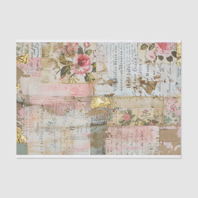 Papel De Seda Rosas Patrón de Collage antiguo (Anverso)